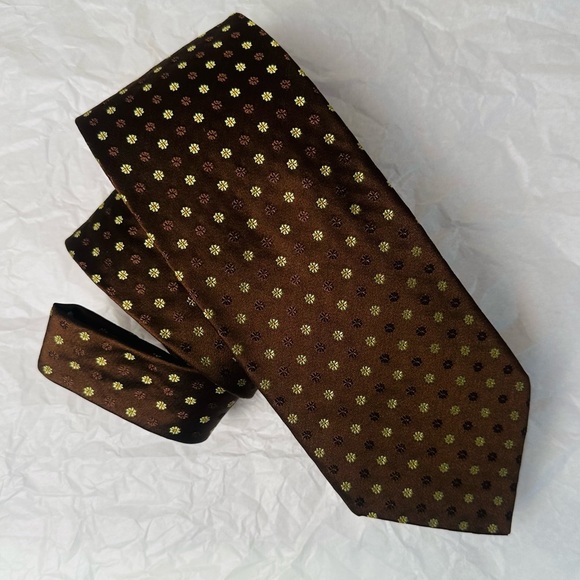 Brioni 100% Silk Neck Tie Hand Made in Italy brown printed - Picture 8 of 8